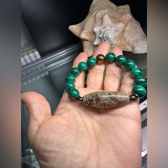 MALACHITE + UNIQUE JASPER NATURAL BRACELET size 7 - Picture 9 of 11